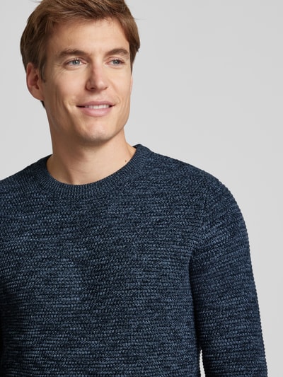 SELECTED HOMME Sweter z dzianiny z okrągłym dekoltem model ‘NEWVINCEBUBBL’ Jeansowy niebieski 3