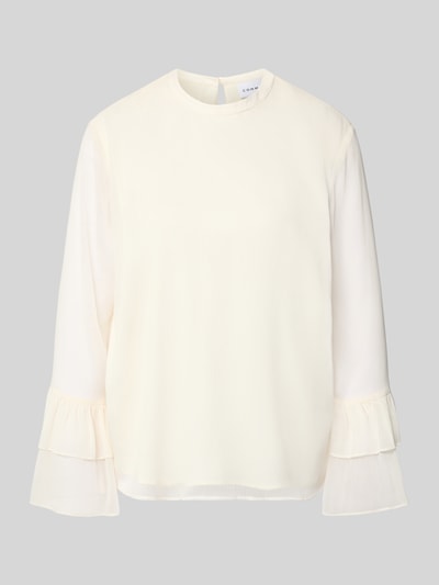 Produktfoto, Bluse mit Volant-Ärmeln von COMMA in Creme, lockere Passform, Rundhalsausschnitt mit Knopfverschluss, leichte Textur