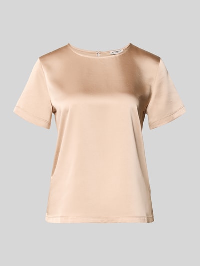 Produktfoto, glänzendes Damen T-Shirt aus beige Satin-Jersey mit Rundhals-Ausschnitt und Kurzarm, glatte Struktur, Weekend Max Mara