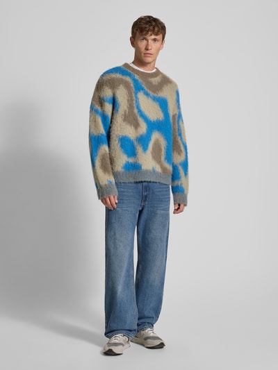 CK Calvin Klein Regular Fit Strickpullover aus Alpaka-Woll-Mix mit Motiv-Print Mittelgrau Melange 1
