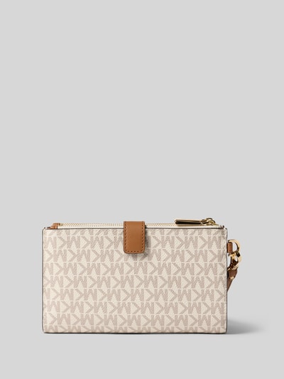 Produktfoto, Portemonnaie mit Label-Detail in metallic Modell 'JET SET' von MICHAEL Michael Kors, beige, Allover-Logo-Muster, goldfarbener Reißverschluss, strukturierte Oberfläche, Damen Portemonnaie mit Kartenfächern und Münzfach