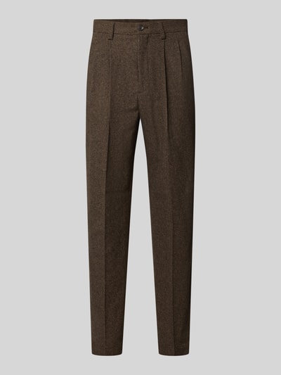 Produktfoto, Straight Fit Stoffhose mit Baumwoll-Anteil von Lindbergh, elastyczna mieszanka materiałów, zapięcie na guzik i zamek błyskawiczny, wpuszczane i kieszenie z tyłu, Kontrafałda, Szerokość w rozmiarze M: 41 cm, Długość wewnętrzna nogawki: 80 cm, kolor brązowy, wyraźna faktura materiału