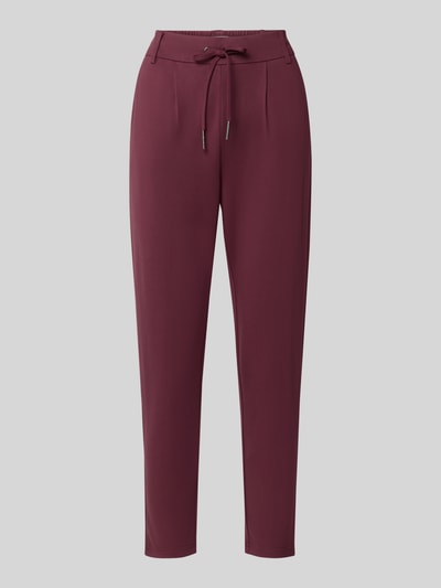 Produktfoto, recht model broek met riemlussen in bordeaux, gladde stof, Gerade Hose mit Gürtelschlaufen Modell 'POPTRASH' van ONLY, Dames