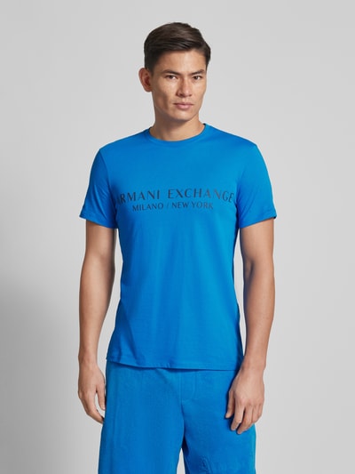 ARMANI EXCHANGE T-shirt met labelprint, model 'milano/nyc' Koningsblauw - 4