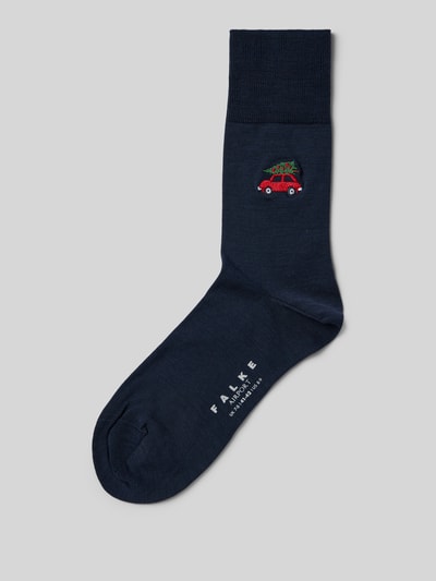 Falke Socken aus Schurwoll-Mix mit Motiv-Stitching Dunkelblau 1