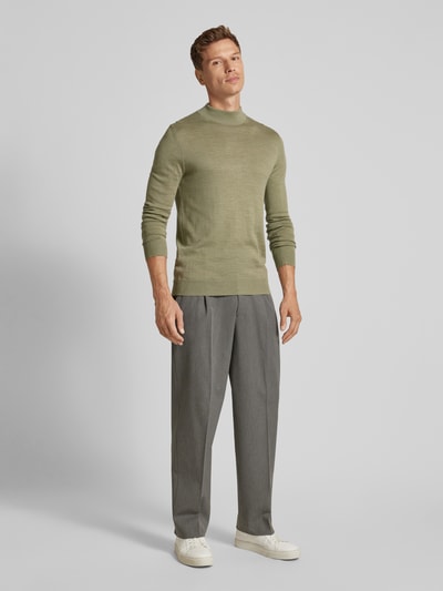 Christian Berg Men Gebreide pullover met turtleneck Olijfgroen gemêleerd - 1