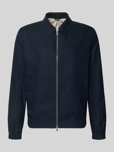 Produktfoto, blouson met kentkraag en ritssluiting van MCNEAL, mix van linnen en katoen, recht model, donkerblauw met elastische mouwboorden