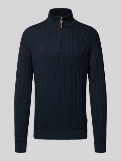 Lindbergh Troyer mit Zopfmuster und Label-Detail Dunkelblau 2