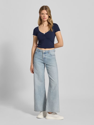 Review Kort T-shirt met V-hals Marineblauw - 1