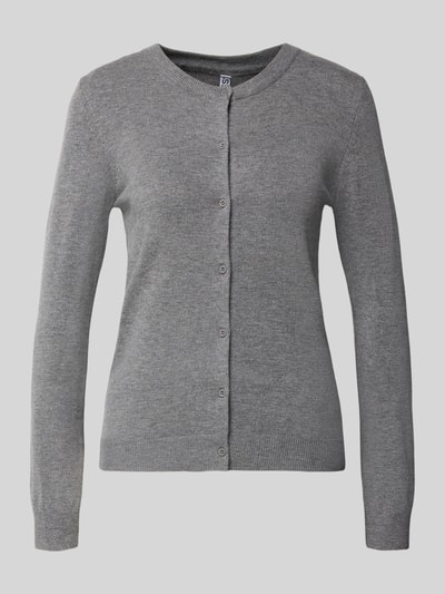 Produktfoto, Slim Fit Strickjacke aus Viskose-Mix Modell 'NORA' von Pieces in Grau, Optik: Unifarben, Knopf-Reißverschluss, Crew Neck, Langarm, gerippte Abschlüsse, Materialverarbeitung: Strick