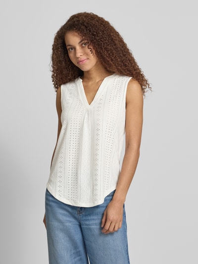 ONLY Top bluzkowy o kroju regular fit z haftem angielskim model 'SANDRA' Biały 4