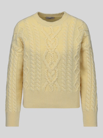 Productfoto, lichtgele Regular fit pullover uit pure scheerwol model 'ALBEN' van Weekend Max Mara, Dames pullover, grofgebreid met kabelmotief