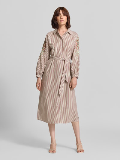 Fynch-Hatton Hemdblusenkleid mit Stitchings und Bindegürtel Hellbraun 4