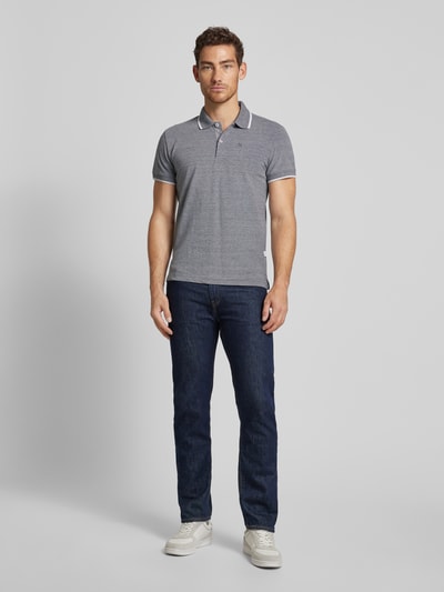 Casual Friday Slim fit poloshirt met logostitching, model 'TRISTAN' Marineblauw gemêleerd - 1