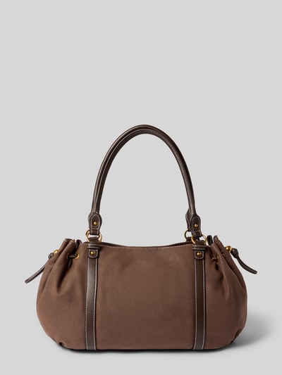 Produktfoto, Tote Bag mit Logo-Detail Modell 'GINESA' von Liu Jo White, brązowa, główna przegroda z zapięciem na magnes, smukłe paski, szerokość w rozmiarze 1: 34 cm, długość w rozmiarze 1: 27 cm, głębokość w rozmiarze 1: 22 cm, długość paska na ramię w rozmiarze 1: 66 cm