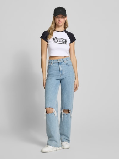 Review Kort T-shirt met labelprint Wit - 1