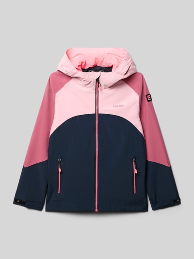 Produktfoto, Regular Fit Jacke mit Logo-Detail von Killtec in Dunkelblau und Rosa, Kapuze mit Stehkragen, Reißverschluss, Eingrifftaschen mit Reißverschluss, Rückenlänge 55 cm, Schulterbreite 35 cm, Ärmellänge 50 cm
