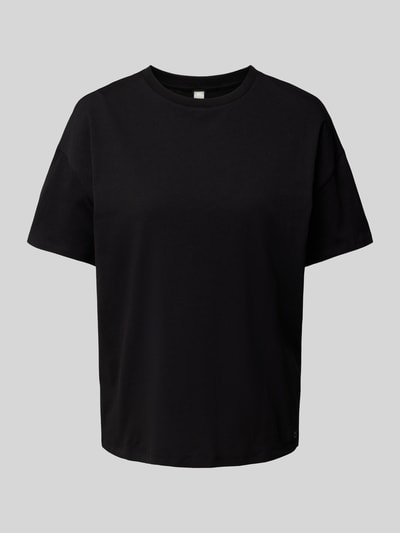 QS T-shirt met geribde ronde hals Zwart - 2