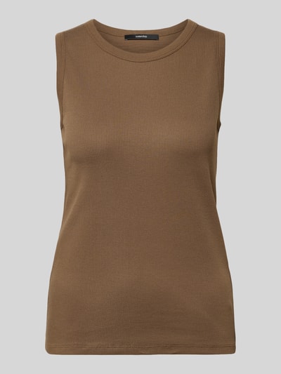 Produktfoto, braunes Tanktop in Ripp-Optik Modell 'Kleanne' von Someday, Baumwoll-Elasthan-Mix, Slim Fit, Rundhalsausschnitt, glatte Textur