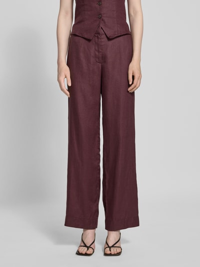 MSCH Copenhagen Straight leg linnen broek met steekzakken Bordeaux - 4