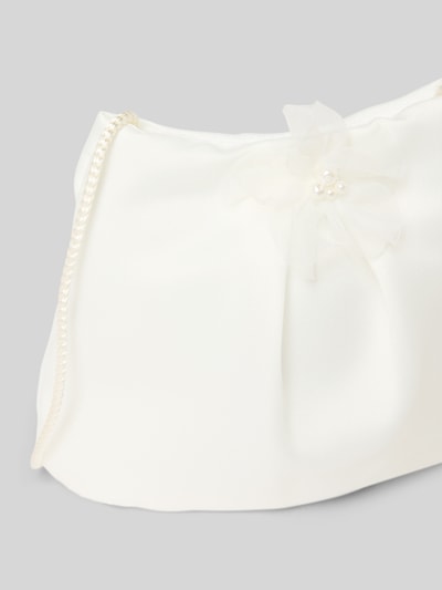 Productfoto, Handtasche mit floraler Applikation und Perlen van Weise, wit structuurpatroon, bloemenapplicatie, parels, schouderriem