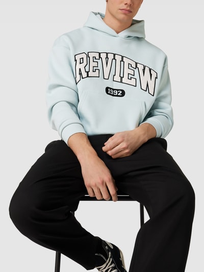 REVIEW Hoodie met labelstitching, model 'COLLEGE' Lichtblauw - 3