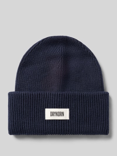 Productfoto, Beanie met label-patch model 'LOAH' van DRYKORN, effen donkerblauw, grofgebreide structuur, katoen-wolmix