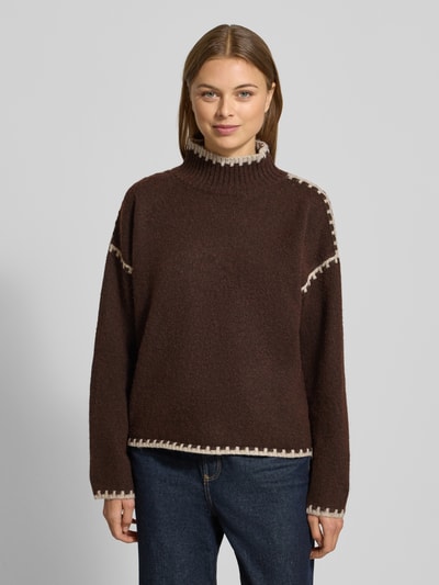 Stefanel Strickpullover mit Stehkragen Dunkelbraun 4