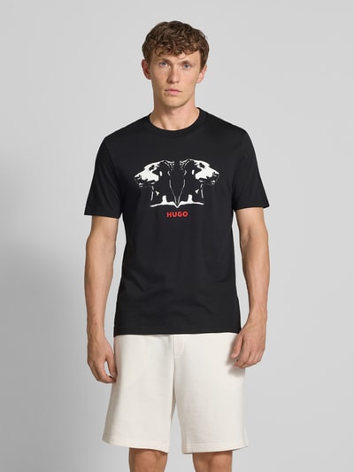 HUGO T-shirt met motief- en labelprint, model 'Dobero' Zwart - 4