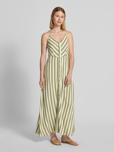 YAS Długa sukienka z wiskozy z listwą guzikową Trzcinowy 4