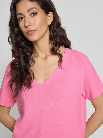 Oui Strickshirt mit abgerundetem V-Ausschnitt Rosa 3