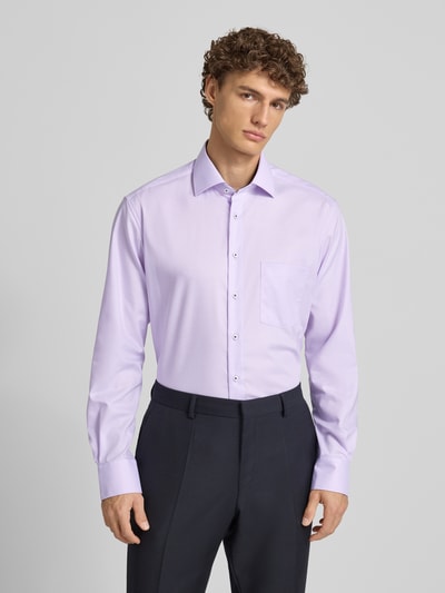 ETERNA Regular fit zakelijk overhemd van katoen met kentkraag Lila - 4