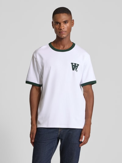 Wood Wood T-Shirt mit geripptem Rundhalsausschnitt Modell 'Parker' Weiss 4