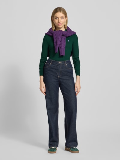 Polo Ralph Lauren Slim fit poloshirt met labelstitching, model 'JULIE' Donkergroen - 1