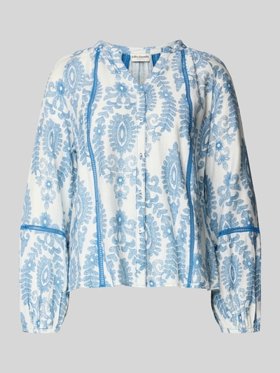 Produktfoto, Regular Fit Bluse aus Viskose-Mix Modell 'Vero' von LOLLYS LAUNDRY w biało-niebieskim kolorze, paisley, tunika, krój regular fit, wzór allover, długi rękaw, elastyczne mankiety, dziurkowany efekt