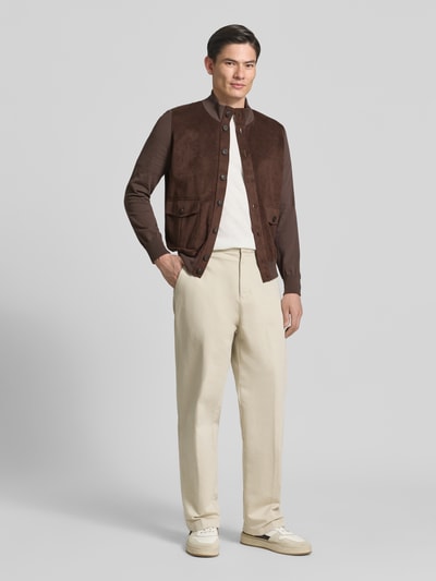 Gran Sasso Veloursjacke mit Stehkragen und Knopfleiste Mittelbraun 1