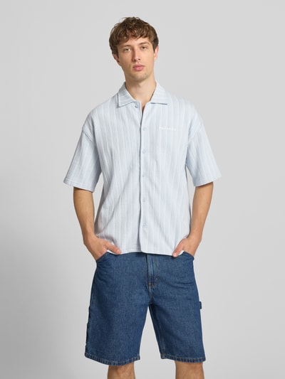 PEGADOR relaxed fit vrijetijdsoverhemd met labelstitching model 'Forno' Oceaanblauw gemêleerd - 4