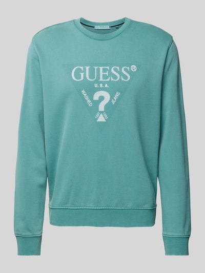 Guess Bluza z nadrukiem z logo model ‘TREATED’ Morski 2