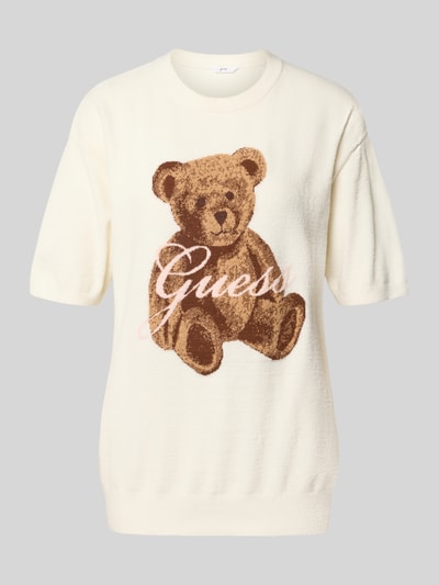 Produktfoto, Pyjama-Oberteil mit Motiv-Print von GUESS in Creme mit Bärenmotiv, Frottee, lockere Passform, Rundhalsausschnitt, gerippter Bund