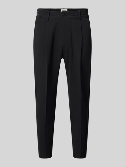 Produktfoto, Hose mit Gesäßtaschen Modell 'CHASY' von Drykorn in Schwarz, schmale Passform, Baumwoll-Materialmix, strukturierte Oberfläche.