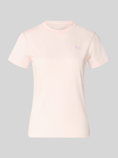 Productfoto, Slim Fit T-Shirt uit katoenmix van Lacoste Sport in effen lichtroze met logo-patch, ronde hals, damesmodel