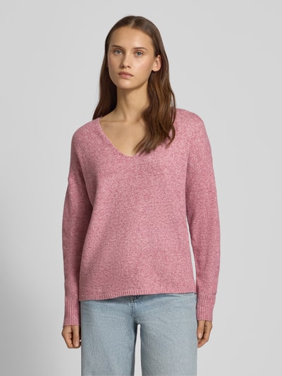 Only Regular Fit Pullover mit V-Ausschnitt Modell 'RICA LIFE' Pink Melange 4
