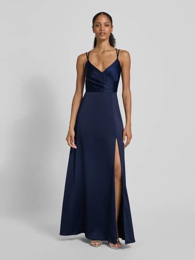 V.M. Abendkleid mit V-Ausschnitt und gekreuzten Trägern Marine 4