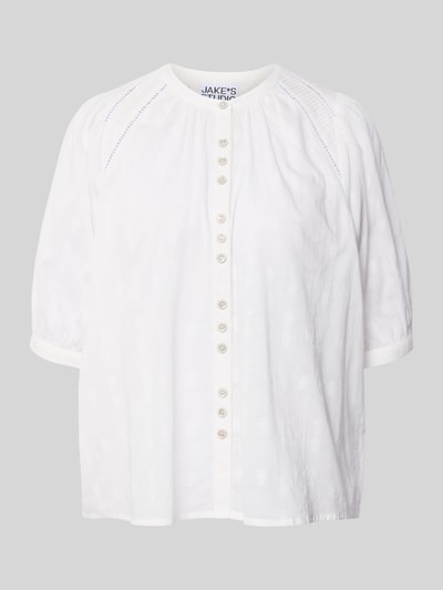 Produktfoto, Bluse mit Mao-Kragen und 3/4-Arm von JAKE*S STUDIO WOMAN aus Reine Baumwolle, Gerader Schnitt, Knopfleiste, weiße Farbe, strukturierte Oberfläche