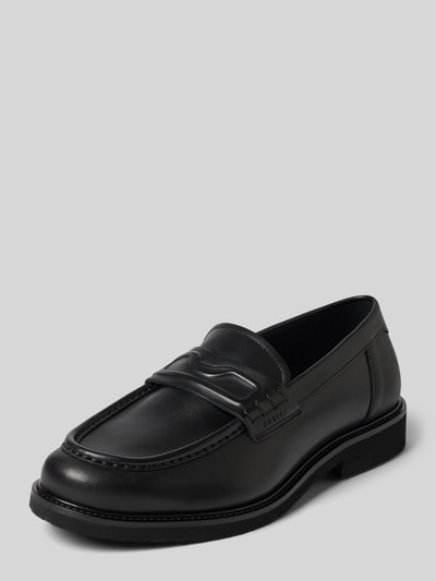 Produktfoto, Loafer aus echtem Leder Modell 'Jones Gatsby' von Nubikk in Schwarz, abgerundete Passform, dezentes Logo, glatte Textur, Kontext: Herren Loafer Nubikk, Absatzhöhe 3 cm, Schafthöhe 7 cm, Schaftweite 12 cm
