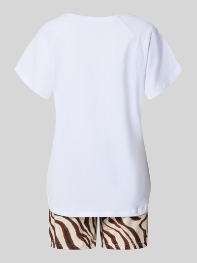 LOUIS & LOUISA Pyjma mit Motiv und Stitching Modell 'Wild und Wunderbar Short' Weiss 3