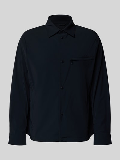Produktfoto, Blouson mit Kentkragen und Brusttasche von ARMANI EXCHANGE in Schwarz, Material-Mix mit Stretch-Anteil, Regular Fit, schlichte Knopfleiste, dezente Struktur