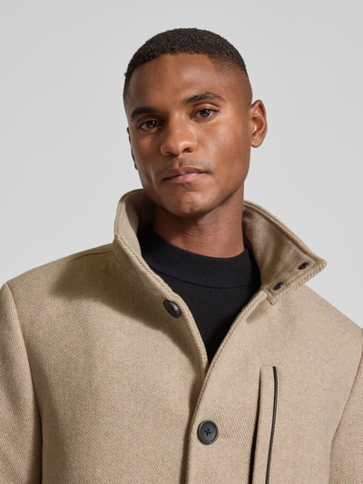 Tom Tailor Regular fit lange wollen jas met opstaande kraag  Beige - 3