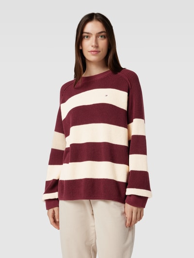 Tommy Hilfiger Strickpullover mit Logo-Stitching Bordeaux 4