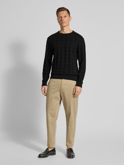 HUGO Gebreide pullover met ribboorden, model 'Sargyle' Zwart - 1
